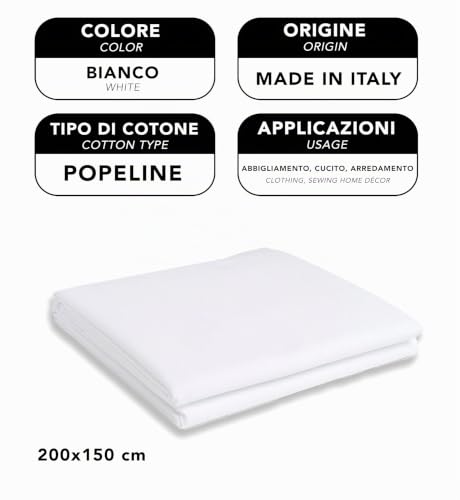 Miniatura 4 de Ipea Tela De Popelín Algodón Blanco 200 Cm X 150 Cm Fabricado En Italia Tejido Al Metro Para Costura, Ropa, Forros, Accesorios, Patchwork - Tela Lisa Para Coser - Lienzo