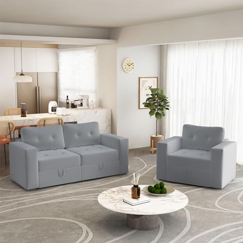 Image of QHITTY Modular Sofa, 3 Seater Accent Couch with Hidden Extra Large Storage Space for Living Room, Grey