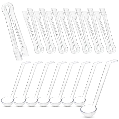 16 Pcs Small Ladles and Tongs Set, Including 8pcs Plastic Salad Tongs 8pcs 1 oz Mini Soup Ladle, Serving Spoons for Kitchen Buffet BBQs Party Food