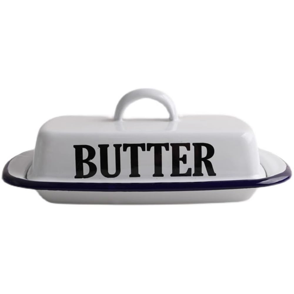 HPTHLY Butter Dish Enamel Retro Butter Dish Enamel Covered Dim Sum Tray Enamel Butter Box Cheese Box Butter Container