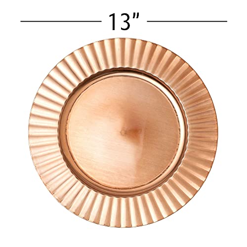 Simply Elegant Fluted Edge Plastic Charger Plate | Service Plate For Parties, Dinner, Weddings, Quinceaneras And Events | 13 Inch Diameter | Rose Gold - Foil Finish | Set Of 24 #TOP2