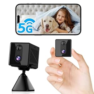 aidowocam Mini Kamera,5G WiFi Überwachungskamera Innen,Kamera Überwachung Innen,Kostenloser Cloud-Speicher, Lange Standby Akku Kamera,Bewegungsmelder,Nachtsicht,Unterstützt SD-Speicher