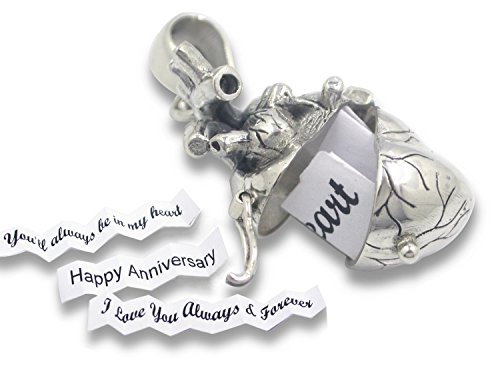 Pearlina Anatomical Heart Necklace Solid Sterling Silver 3D Antique Finish Message Note Holder or Pill Box Pendant Locket Opens2