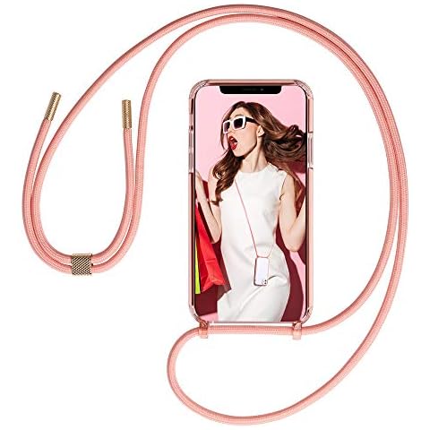 GOODVISH Lanyard Case for iPhone 11 Pro | Crossbody Case | Clear Transparent TPU Cell Phone Cover with Adjustable Nylon Neck Strap | Shockproof Case for iPhone 11 Pro 5.8 inch | Pink Cover