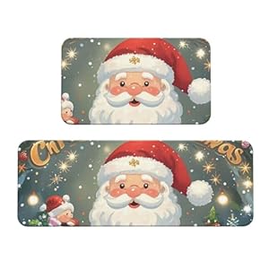 HQaxsfQxnr Kitchen Rug Set of 2 Kitchen Mats Non-Skid Kitchen Runner Mats for Floor Machine Washable Floor Mats Christmas Decor Lovely Santa Kitchen Mat Area Rugs for Standing (17″x47.2″+17″x29.5″)