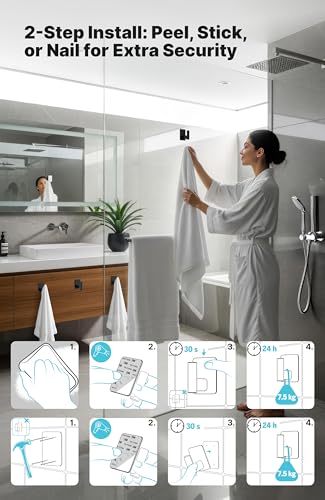 Menz Self Adhesive Hooks for Hanging Extra-Large Black Set of 4 – Heavy Duty Stick On Coat Hooks, Waterproof 3M Wall Mount or Nail Option, Sleek Rectangle Design for Bathroom, Kitchen, Closet & Door - Image 5