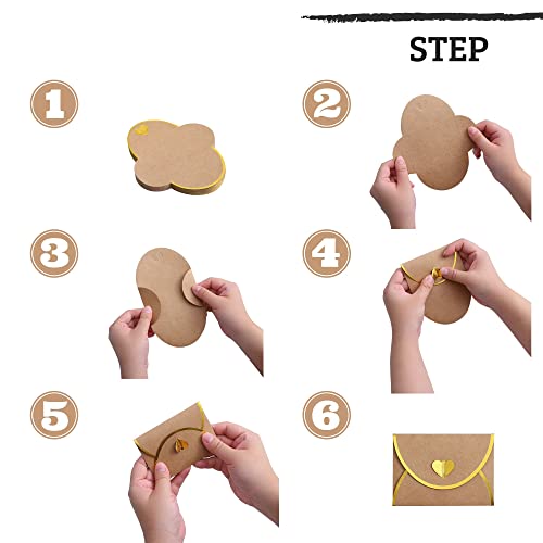 Gift Card Envelopes With Gold Heart Shaped Clasp - 48 Pk - Kraft Mini Envelopes With Gold Border, Small Envelope Assorted Color For Note Cards, Business Card, Wedding, 3.9 X 2.75 Inches #TOP3