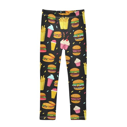 Wusikd Fast Food Girls' Leggings Toddler Doodles Colorful Black Kids Yoga Pants Dance Active Tights 4T