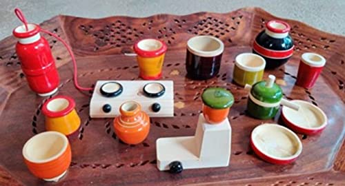 MAMU SHOP Made in India Kitchen Mixy Set 15 PIS Chennapattana Wooden Modern Kitchen Set Toys - Multicolor - Image 4 thumbnail