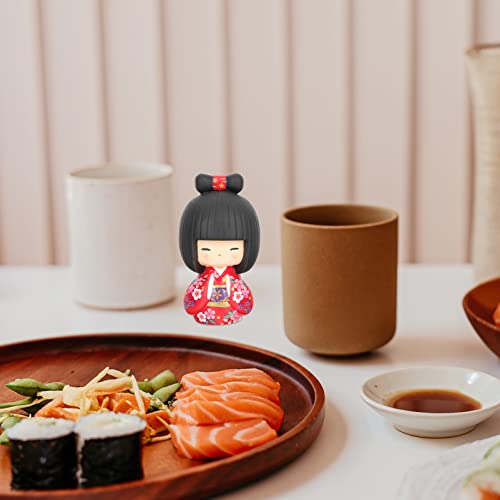 Angoily Japanese Kokeshi Doll Girl In Kimono Collectible Figurines Traditional Crafts Oriental Geisha Statue Gift For Office Bar Home Party Table Decoration Red #TOP2