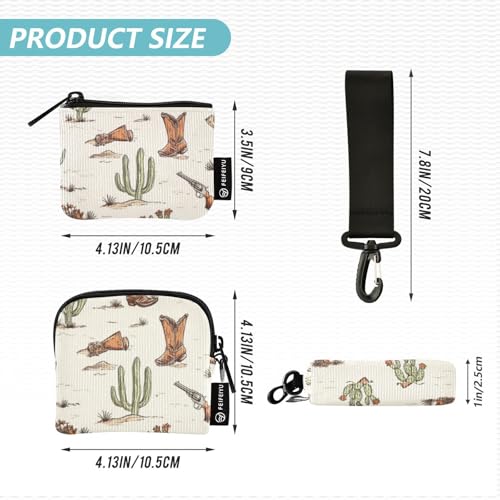 Cactus and Boots Gun Beige Women's Card Cases Change Holder Large Capacity Wristlet Wallet Key Holder with Zipper Pocket for Ladies Girls 2 Pcs4