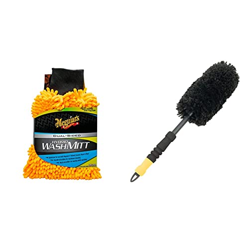 Gant de lavage microfibre double face orange gris et brosse jantes supreme Meguiar's