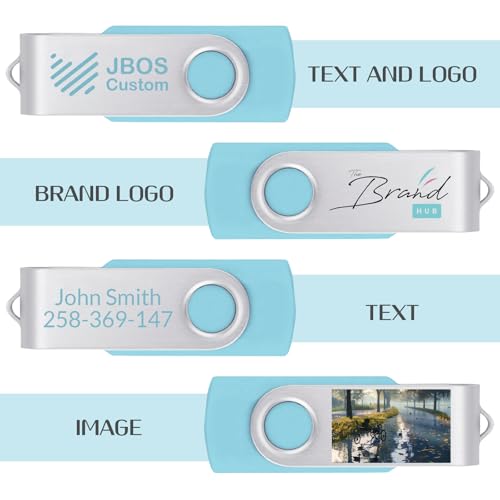 Zestaw 1000 niestandardowych pendrive'ów USB, 16 GB, USB 2.0, spersonalizowane pendrive z logo do biznesu, wydarzeń, drukowania tekstu lub obrazu, niestandardowe karty pamięci JBOS - jasnoniebieskie