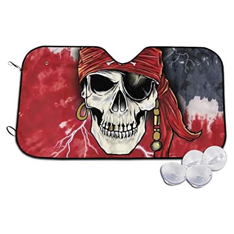 TMVFPYR Accordion Style Car SUV Front Windshield Pirate Skull Glow in The Dark Tie-Dye Sunshade Cover