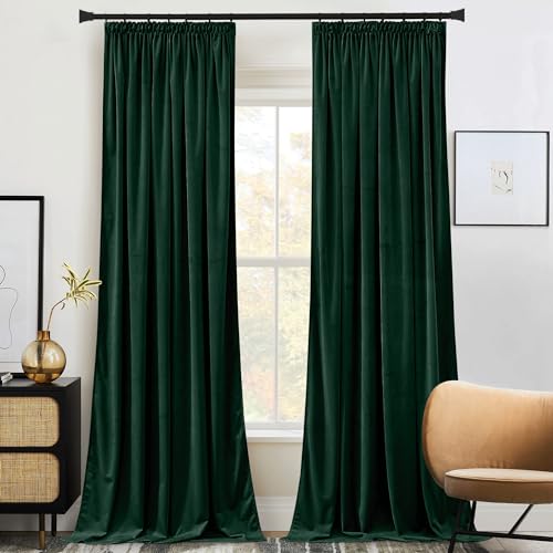 PONY DANCE Dark Green Velvet Blackout Curtains