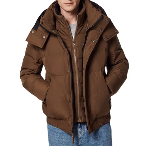 Image of Andrew Marc Men's Short Quilted Inner Bib Attached Down Fill Phoenix Down Bomber Hybrid