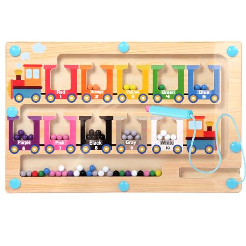 Magnetic Color and Number Maze, Montessori Toys for 3 4 5 Year Old, Wooden Magnet Balls Puzzles,Learning Educational Sensory Toys for Toddlers and...