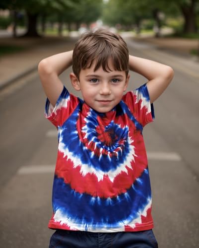 Kids 4th of July 3D Tie Dye Style T-Shirt Boys Girls Patriotic American Flag Clothes Firecracker Tops 4-10 Years3
