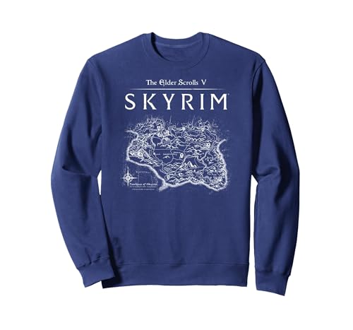 Elder Scrolls Skyrim Province Map Video Game Sudadera, Unisex para Adultos, Azul Marino, XL