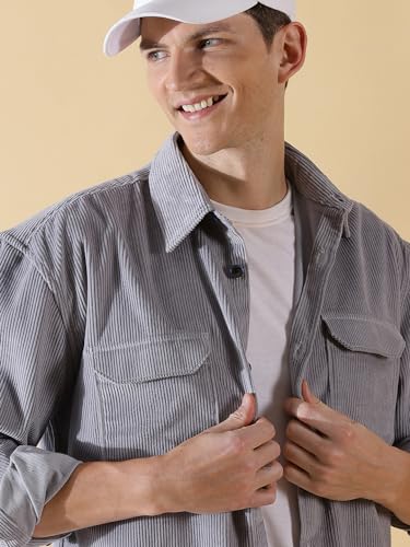Image of Thomas Scott Men's Premium Spread Collar Double Pocket Corduroy Oversized Shackets