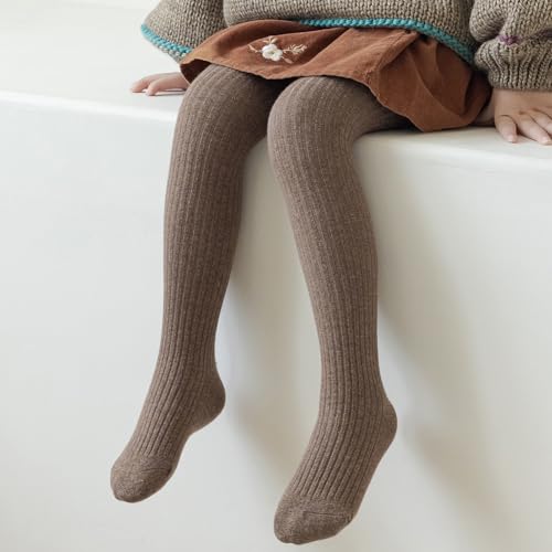 Meeshine Baby Girls Cable Knit Tights Toddler Cotton Footed Leggings Solid Seamless Winter Stocking Pants for Kids,5 Pack4