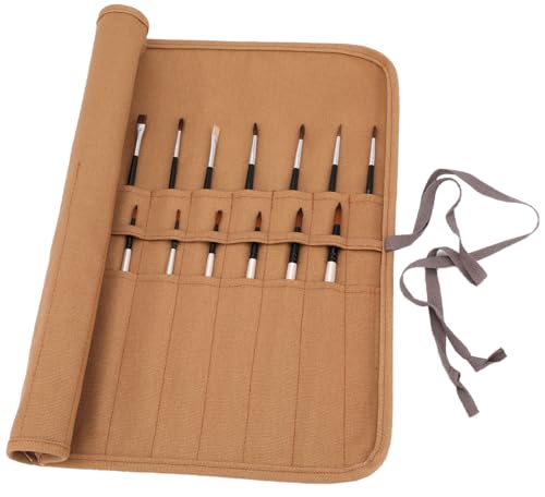 abaría Estuche Plegable para Pinceles Óleo/Acrílica/Acuarela, Gran Capacidad Organizadores de brochas y pinceles, marrón