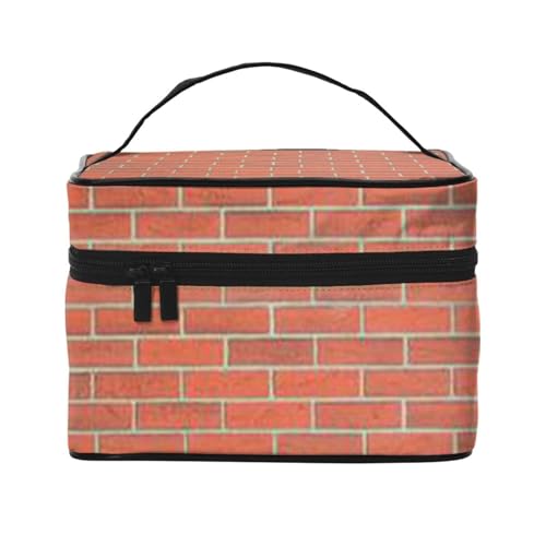 Beauty case organizer grande borsa da viaggio stampata con cerniera per donne e truccatori quadrata portatile Struttura del muro di mattoni rossi Taglia unica