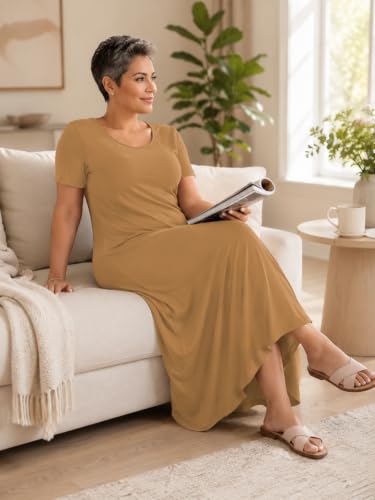 Image of SUZONANA Plus Size Maxi Dress for Curvy Women Summer Casual Sundress Short Sleeve Loose Vacation Dress