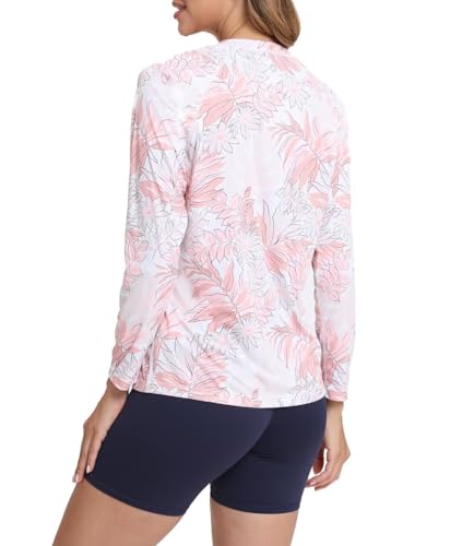SURFEASY Women's Long Sleeve Outdoor Sports Shirts Hiking Gym Athletic T-Shirt Tops UPF 50+ Sun Shirts Rash Guard(Pink Flowers,M)