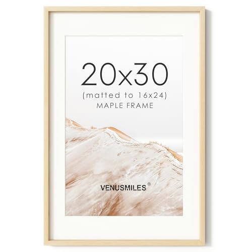Image of 20x30 Poster Frame, USA-Sourced Natural Maple Wood Picture Collage Frame with HD Tempered Glass, Modern Simple 20 x 30 Wooden Photo Frame Matted to 16x24, Vertical & Horizontal Wall Hanging Display