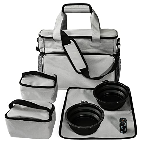 Joysnana Dog Travel Bag - Airline Approved - Weekend Dog Travel Set with 2 Dog Food Containers, 2 Collapsible Dog Bowls…