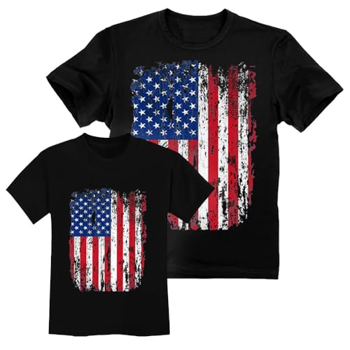 Tstars American Flag 4th of July Dad and Son Matching Shirts | Daddy & Me Patriotic Memorial Day USA Tshirt Set