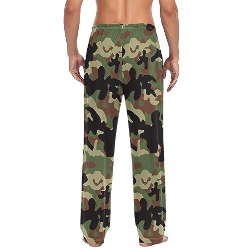 Green Camo Woodland Camouflage Pajama Pants for Men, Men's Separate Bottoms Sleep Pant Lounge Pants2