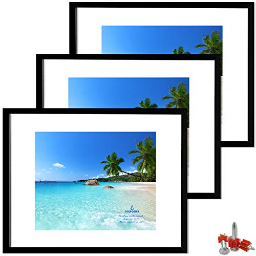 OSKPOWER 11x14 Plastic Picture Frame Set of 3, Display Pictures 8x10 & 5x7 with Mat or 11x14 Without Mat, Wall Gallery Photo Frames, Black