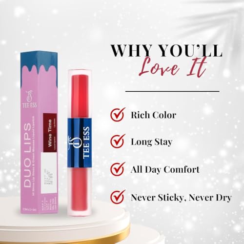 Image of Tee Ess Duo Lips 2-in-1 | Lip Gloss & Matte Cream Mousse Liquid Lipstick | High Shine Gloss + Soft Matte Finish | Long-Lasting, Lightweight & Non-Sticky | 5ml (WINE TIME)