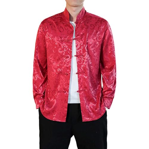 RUMAOZIA Uomini cinesi Abbigliamento Uomo Raso Mandarino Collare Camicie di