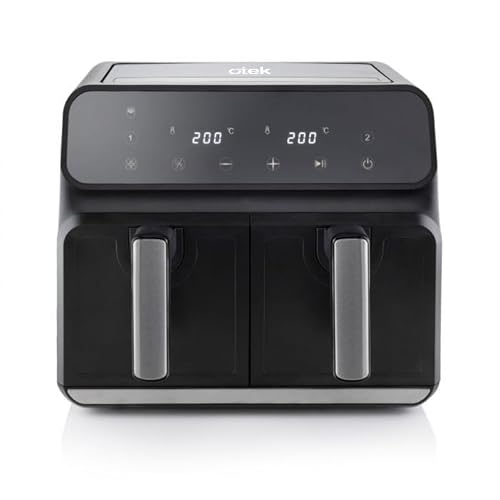 Otek 8L Air Fryer Dual Zone | 1700W | Extra Large | 2 Drawers 4L + 4L | Touch Display | Low Fat |Oil Free Frying | Compact Cooker Oven | Adjustable Temperature Control | Timer | OTAF801D | Black