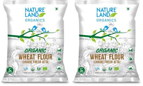 Image of Natureland Organics Organic Chakki Cold Pressed Whole Wheat flour 3 kg (Pack of 2)