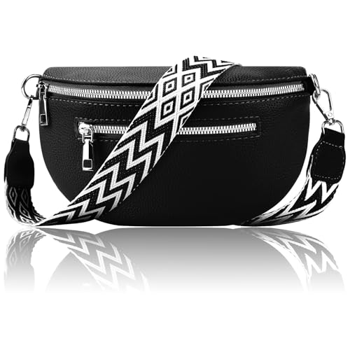 Sac banane femme noir en cuir vegan chic avec large sangle réglable