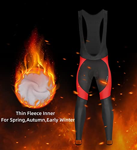 Wosawe Men's Thermal Bib Pants Winter Cycling Stirrup Compression Leggings 4D Padded Bike Tights, Red Xxxl #TOP3