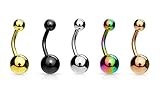 JEWEL BARREL Lot de 5 piercings de nombril avec boules unies argentées, or rose, noir, ar...