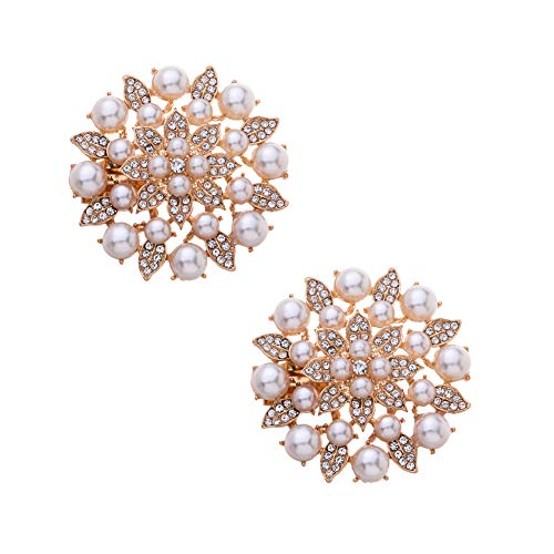 Douqu 1 Pair Fashion Wedding Bridal Pearl Gold Silver Gray Rhinestone Crystal Shoe Boots Clips (Gold) #TOP4