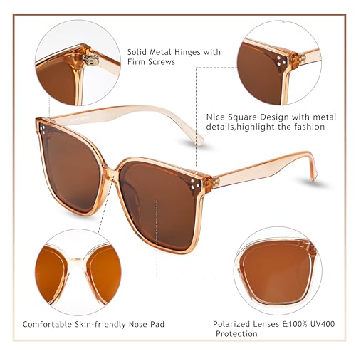 Image of Trendy TAC Polarized Square Sunglasses for Women Men, Oversized Lightweight TR90 Frame UV400 Protection