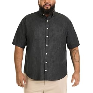 Big and Tall Wrinkle Free Short Sleeve Button Down Shirt, No-Tuck Length, Comfortable Stretch Fabric