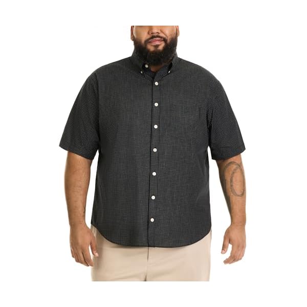 Big and Tall Wrinkle Free Short Sleeve Button Down Shirt, No-Tuck Length, Comfortable Stretch Fabric