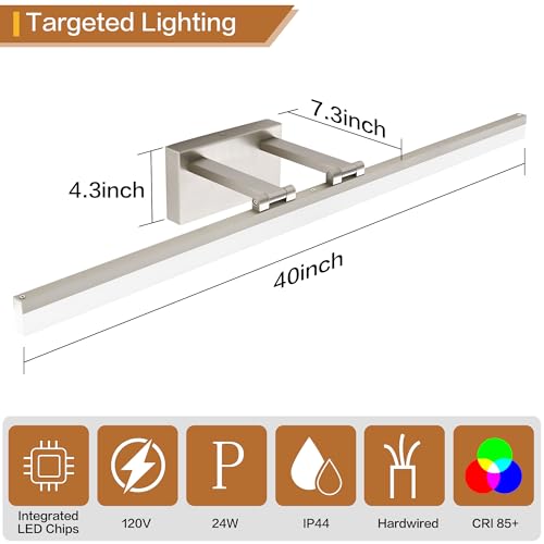 Image of SOLFART Bathroom Lights Over Mirror: 32 Inch Bathroom Vanity Light- Brushed Nickel 6000K LED Lighting Fixtures IP44 Damp Rated, ETL Certified