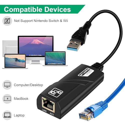 Image of USB Ethernet Adapter, USB 3.0 to 10 /100 Gigabit Ethernet LAN Network Adapter, RJ45 Ethernet Adapter for MacBook, PC, Desktop, Laptop with Windows 10 /8 /7, Linux, Mac OS AE-770UG