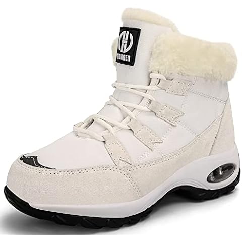 GURGER Snow Boots Womens Fur Lined Winter Booties Waterproof Ankle Short Boots Ladies Warm Walking Shoes Size 6 White Cover