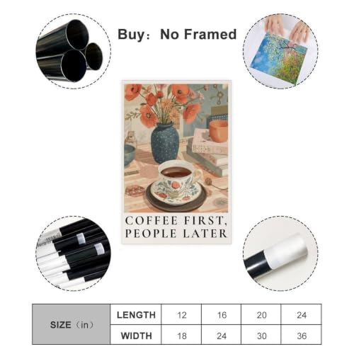 Poster sur toile Drink Coffee First idée cadeau originale style rétro