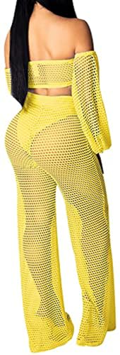 Sexy Cover Ups for Swimwear Vacation Off The Shoulder Top Long Pants Bikini Cover Ups Swimwear Beach2